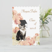 Vintag Kitten Pink Roses Graduation Party Einladung (Stehend Vorderseite)