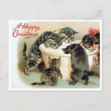 Vintag Kitten Postcard - Niedliche Weihnachtskatze