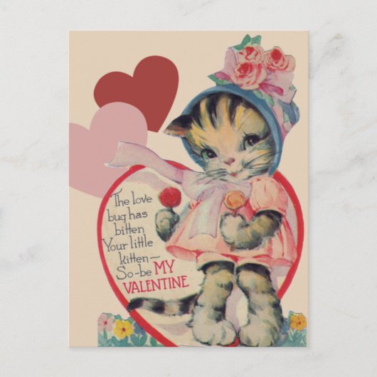 Vintag Kitten Valentine Feiertagspostkarte (Vorderseite)