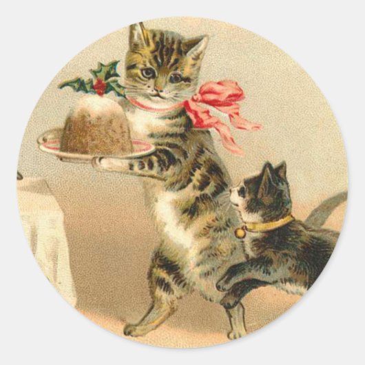 Vintag Kitten Weihnachtsaufkleber Runder Aufkleber (Vorderseite)