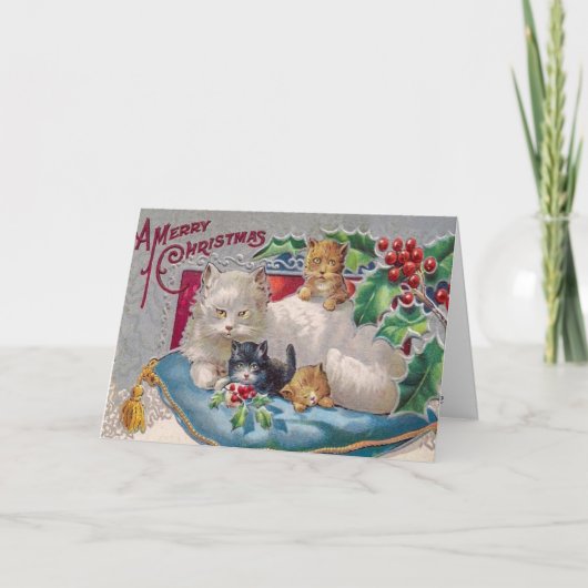 Vintag Kitty Cat Frohe Weihnachten personalize It (Vorderseite)