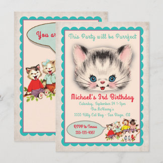 Vintag Kitty Cat Geburtstagsparty Einladung