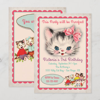 Vintag Kitty Cat Geburtstagsparty Einladung