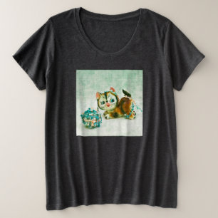 Vintag Kitty Cat Große Größe T-Shirt