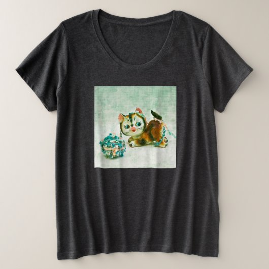 Vintag Kitty Cat Große Größe T-Shirt (Design vorne)