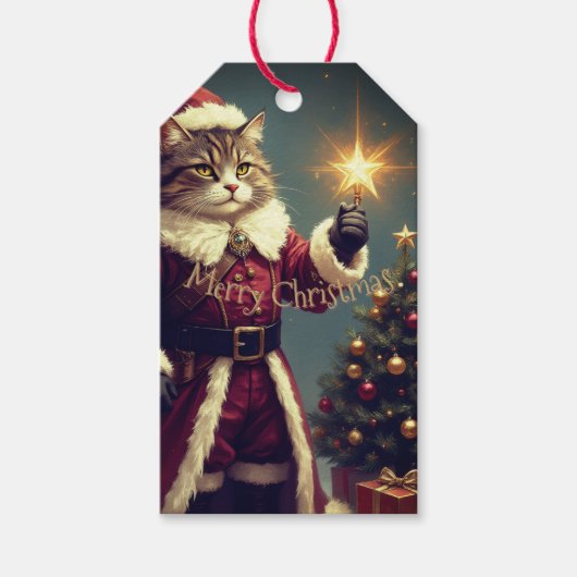 Vintag Kitty Cat Weihnachten Geschenkanhänger (Vorderseite)