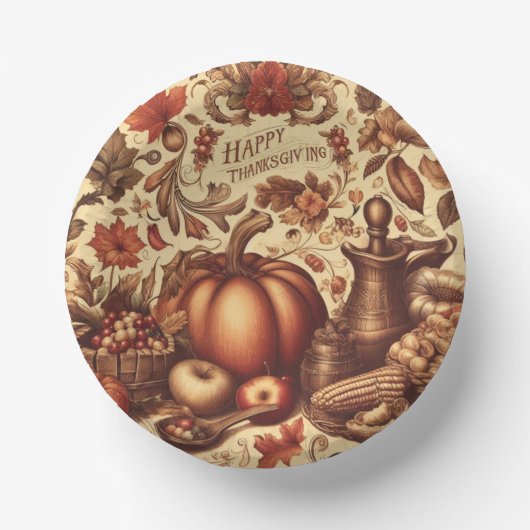 Vintag/klassisch glückliches Erntedankfest Pappteller (Vorderseite)
