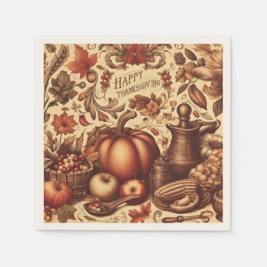 Vintag/klassisch glückliches Erntedankfest Serviette (Vorderseite)