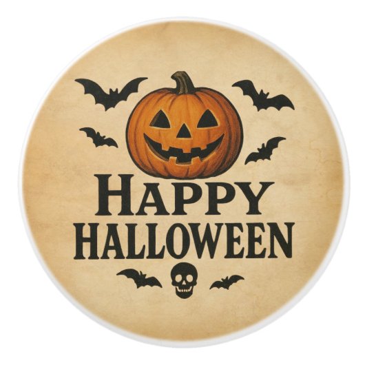 Vintag/klassisch Halloween Jack-o-Laterne Keramikknauf (Vorderseite)