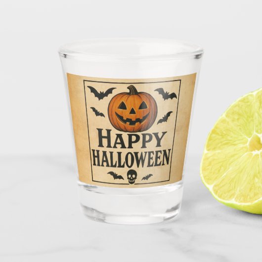 Vintag/klassisch Halloween Jack-o-Laterne Schnapsglas (Vorderseite)