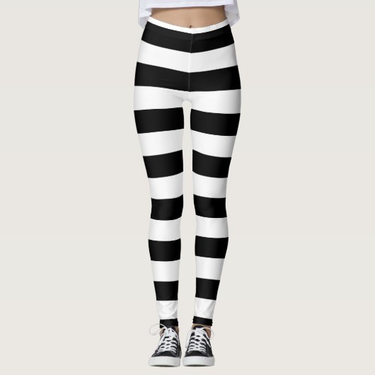 Vintag klassische schwarz-weiße Streifen Leggings (Vorderseite)