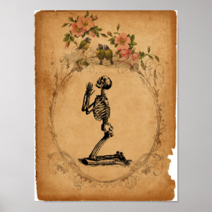 Vintag Kneeling Skeletthandbuch Poster