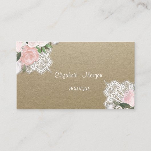 Vintag, Kraft, Spitze, Aquarellfarben, Blume Visitenkarte (Vorderseite)