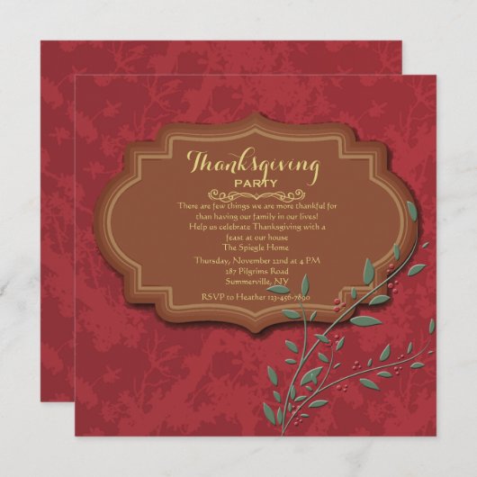 Vintag Label Erntedank Party Einladung (Vorne/Hinten)