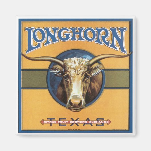Vintag Label Longhorn Steer Texas Kühlschrankmagne Magnet (Vorne)