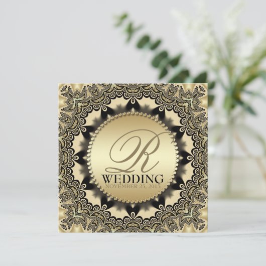 Vintag Lace Golden Wedding Party - Einladung (Stehend Vorderseite)