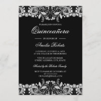 Vintag Lace Schwarz-weiß Quinceanera Einladung