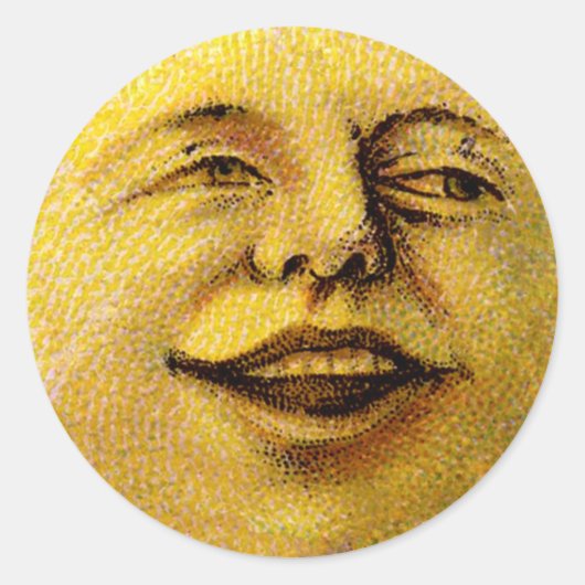 Vintag Lächelnde Moon-Gefälligkeitstags Runder Aufkleber (Vorderseite)