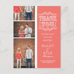 VINTAG Lachs 3 Foto Hochzeit Danke Post Card Postkarte