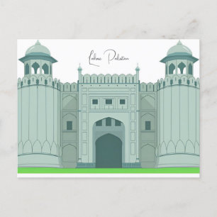Vintag Lahore Pakistan Badshahi Travel Aquarell Postkarte