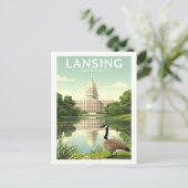 Vintag Lansing Michigan Postkarte (Stehend Vorderseite)