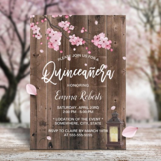 Vintag Lantern Pink Blütenholz Quinceanera Einladung