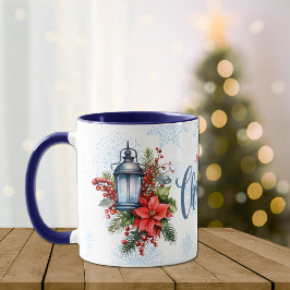 Vintag Lantern Poinsettia Christmas Bouquet Tasse