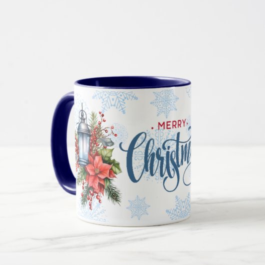 Vintag Lantern Poinsettia Christmas Bouquet Tasse (Vorderseite Links)