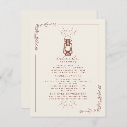 Vintag Lantern Terracotta Hochzeitsinformationen Begleitkarte (Vorne/Hinten)