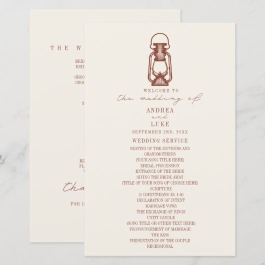 Vintag Lantern Terracotta Rustic Wedding Program (Vorne/Hinten)