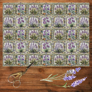 Vintag Lavendel Purple Flowers Botanisches Mosaik Seidenpapier