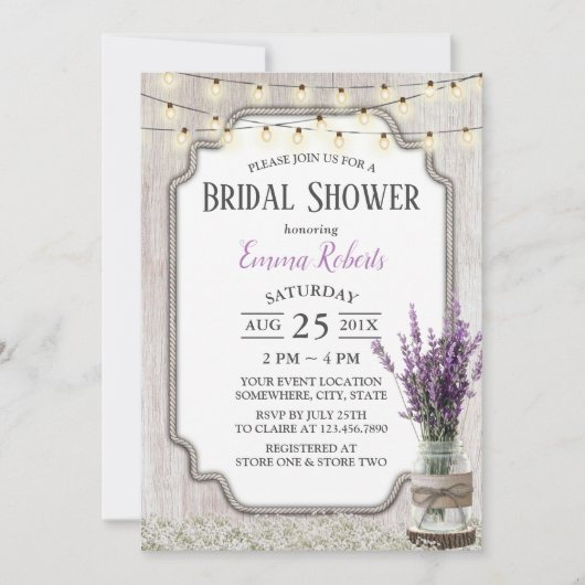 Vintag Lavender Floral Jar Elegantes Brautparty Einladung (Vorderseite)