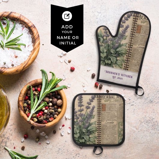 Vintag Lavender Herbal Kitchen Ofenhandschuh & Topflappen-Set
