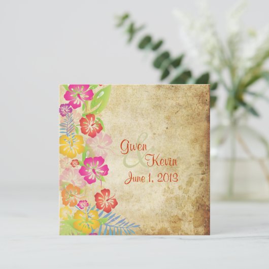 Vintag/Leis/Luau/HibiscusEinladung Hochzeit Einladung (Stehend Vorderseite)