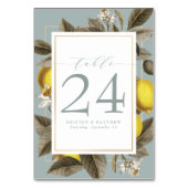 Vintag Lemon Botanical Wedding Dusty Blue Tischnummer (Vorderseite)