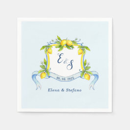 Vintag Lemon Monogram Wappen Blaue Hochzeit Napkin Serviette