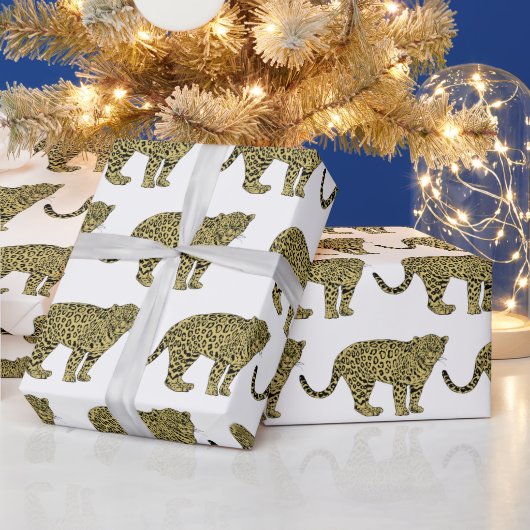 Vintag Leopard Cheetah Gepunktete Katze Zeichnend Geschenkpapier (Feiertage)