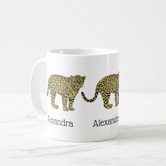 Vintag Leopard Cheetah Gepunktete Katze Zeichnend Kaffeetasse (Vorderseite Links)