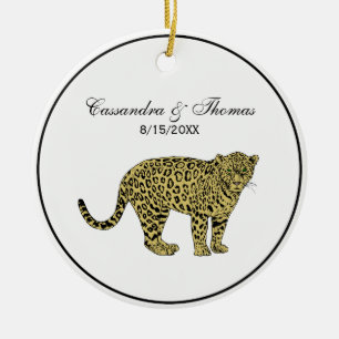 Vintag Leopard Cheetah Gepunktete Katze Zeichnend Keramikornament
