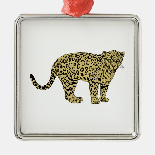 Vintag Leopard Cheetah Gepunktete Katze Zeichnend Silbernes Ornament (Vorne)