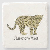 Vintag Leopard Cheetah Gepunktete Katze Zeichnend Steinuntersetzer (Vorderseite)
