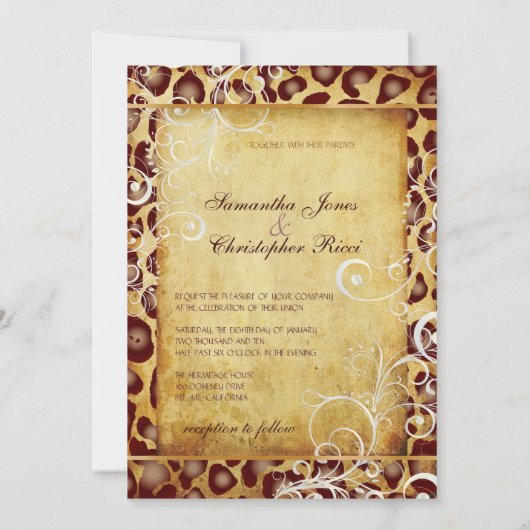 Vintag Leopard + Perlhühner Wirbel Hochzeitsfeiern Einladung (Rückseite)