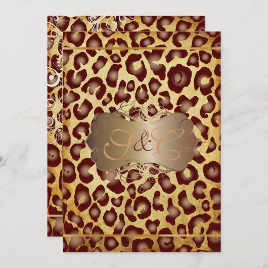 Vintag Leopard + Perlhühner Wirbel Hochzeitsfeiern Einladung (Vorne/Hinten)