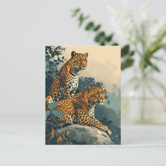 Vintag Leopard Postkarte (Stehend Vorderseite)
