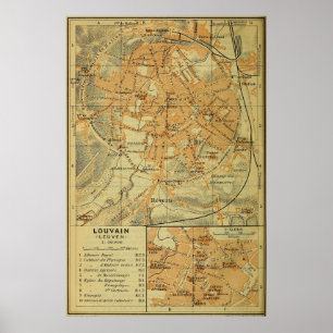 Vintag Leuven Belgium Map (1910) Poster