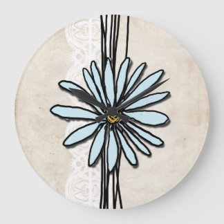 Vintag Light Blue Daisy Große Wanduhr