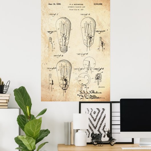 Vintag | Light Bulb Patent Poster (Heimbüro)