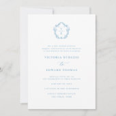 Vintag Light Sky Blue Wappen Monogram Wedding Einladung (Vorderseite)