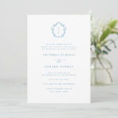 Vintag Light Sky Blue Wappen Monogram Wedding Einladung (Stehend Vorderseite)
