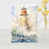 Vintag Lighthouse Happy Birthday Karte (Gelbe Blume)